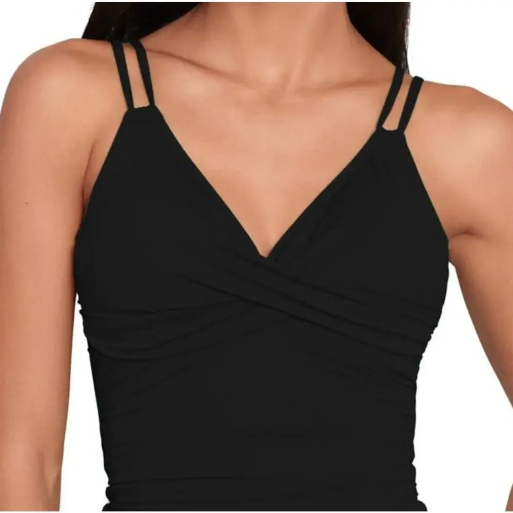 LAUREN RALPH LAUREN Double Strap Twist Tankini Top Size 12 Black Underwire NWT